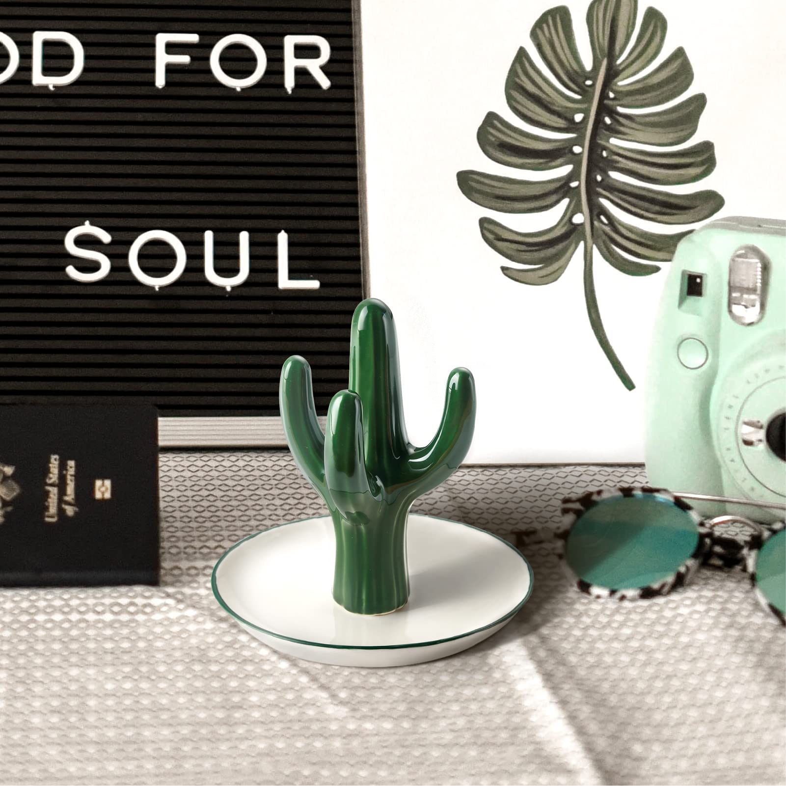 PUDDING CABIN Cactus Ring Holder for Jewelry Green Aesthetic Decor, Cactus Gifts for Women Mom Her Girls Friends Sister Birthday