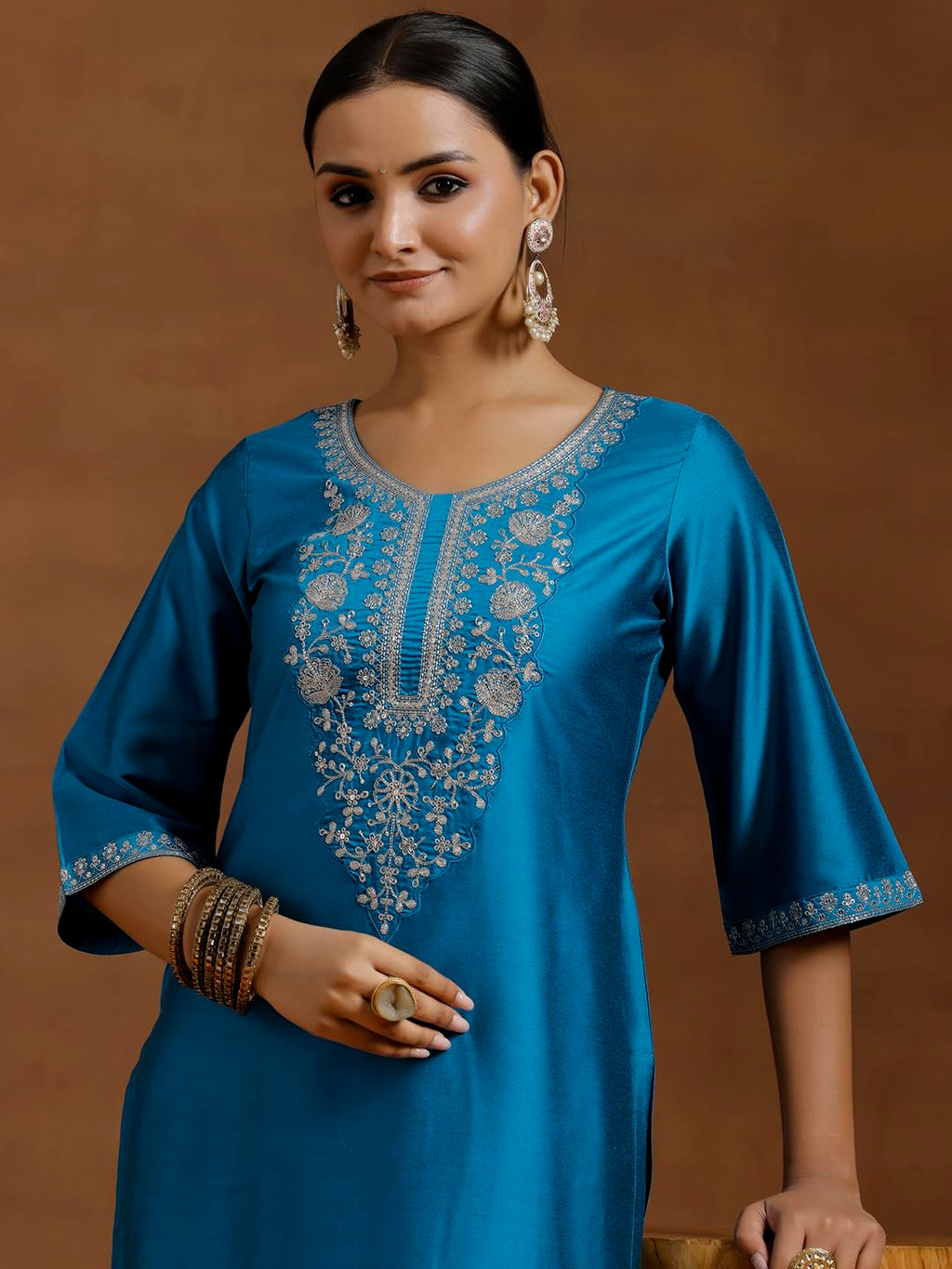 Libas WomenS Silk Embroidered Regular Kurtas (G2736R Blue
