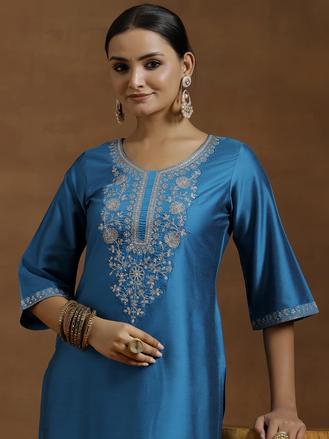 Libas WomenS Silk Embroidered Regular Kurtas (G2736R Blue