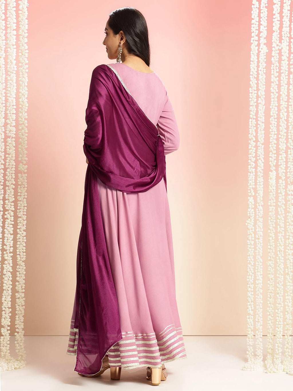 ANNI DESIGNER Anarkali Women s Plain Viscose Kurta with Trousers and Dupatta, lavender, 2XL