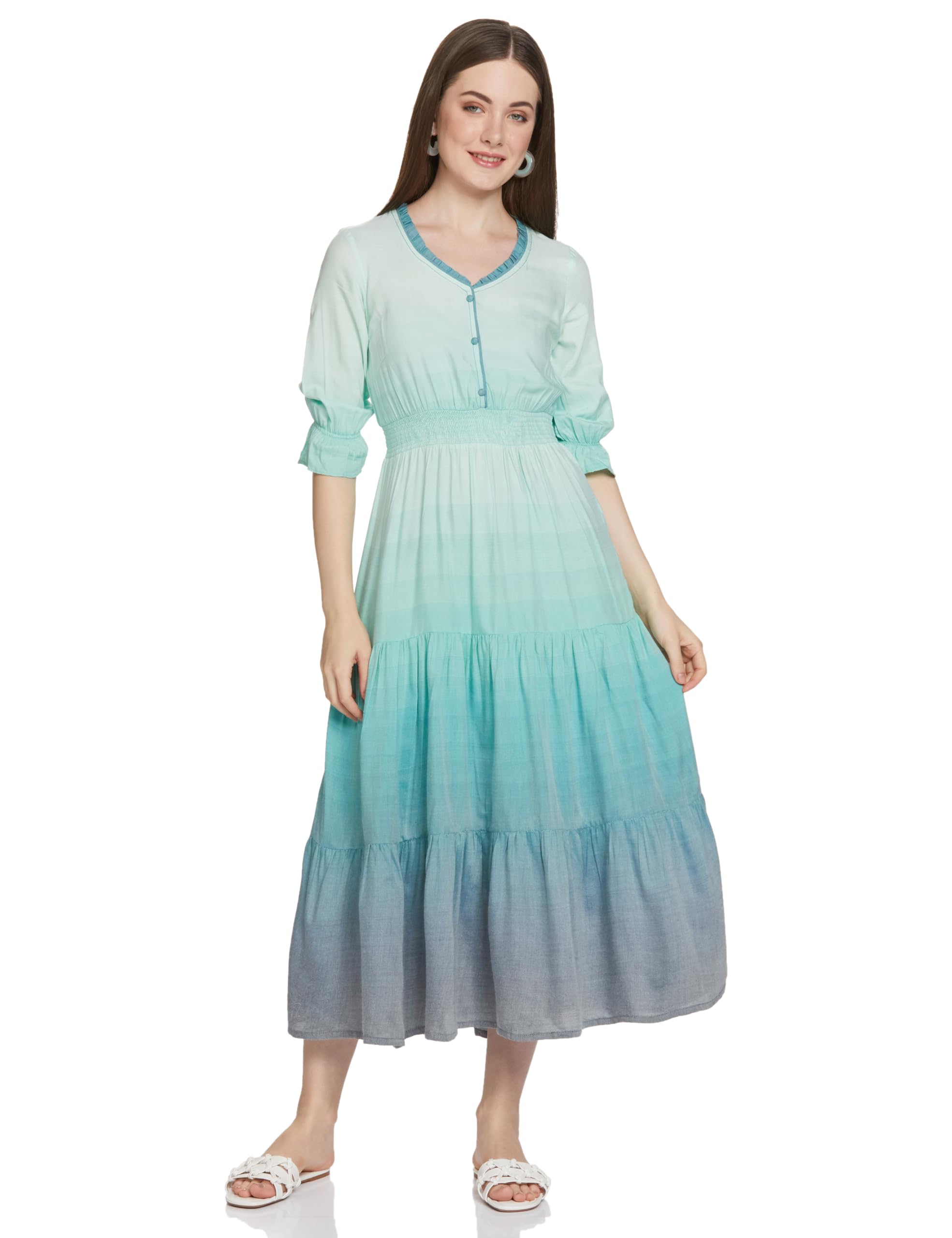 Aurelia Women Lichen Rayon Geometric Yarn Dyed A-Line Dress_22Aua13564-703884_Xl Blue
