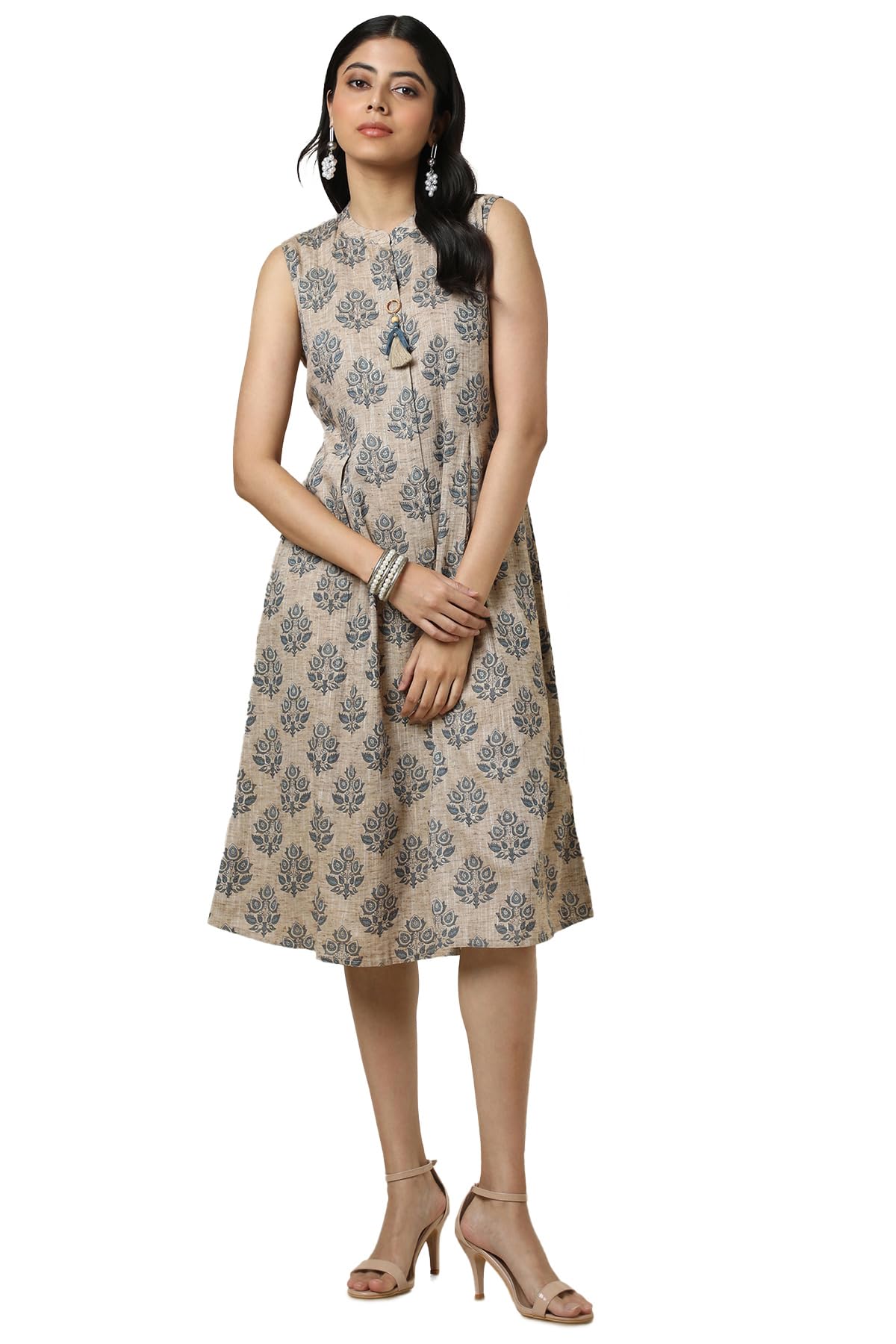 Soch Women Cotton Blend Ethnic Motif Dress with Tassels