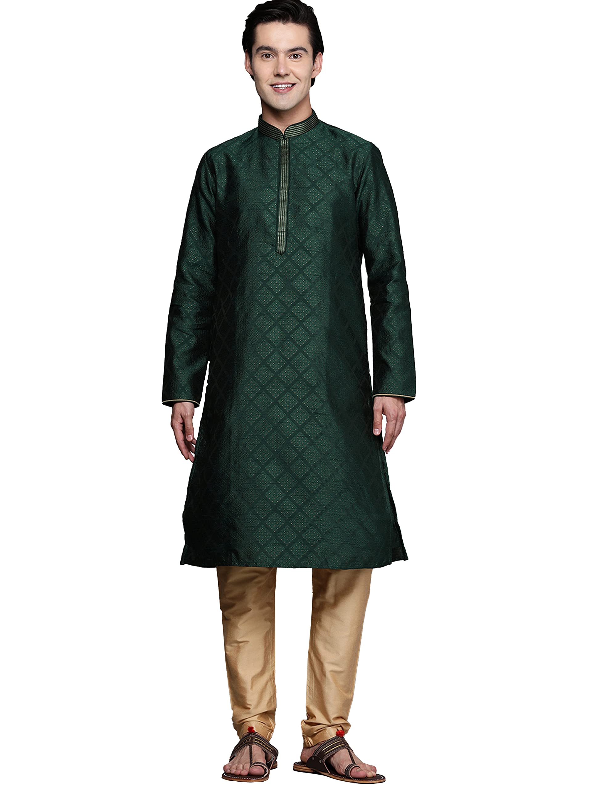 Manyavar Kurta Set For Men, Full Sleeves Mandarin Collar Ethnic Kurta Sets For Engagement, Wedding, Party Solid Kurta Set Art Si