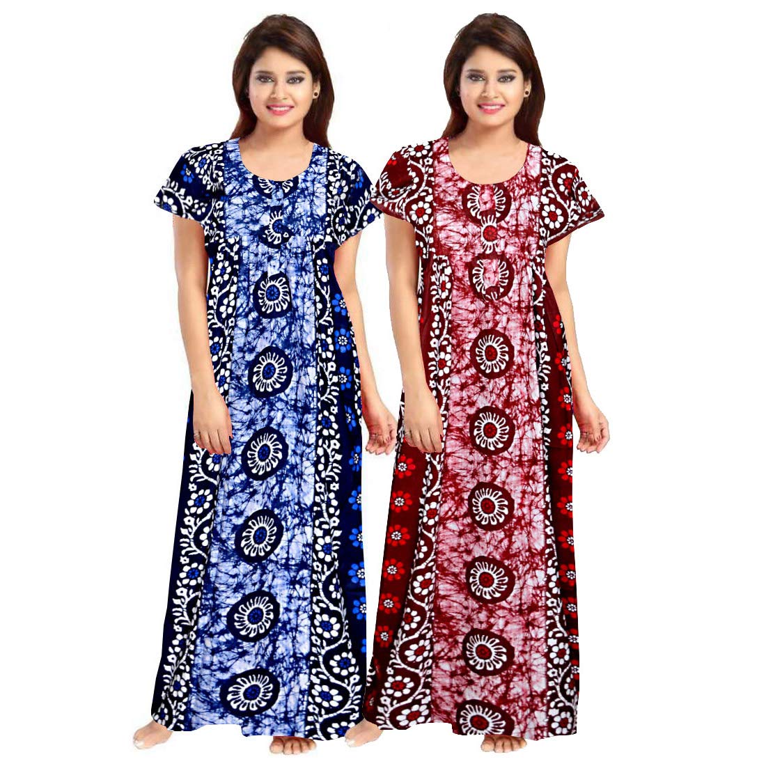 Mudrika WomenS Pure Cotton Maternity Maxi Gown Comfortable Nightwear Nightdresses (Pack Of 2 Pcs.)