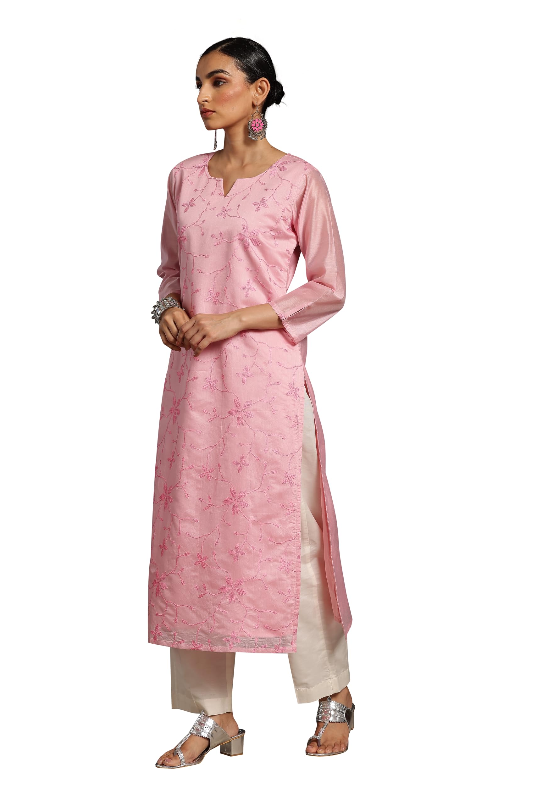 Libas Women'S Silk Printed Straight Kurta (37098_Pink