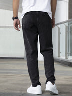 AVANOVA Mens Black Slant Pocket Wide Leg Jeans  Casual Loose Fit Denim Pants, Cotton Blend Trousers with Slant Pockets for Daily