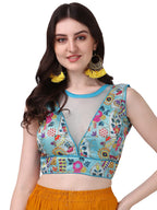 Pujia Mills Womens Phanotm Silk Floral Sleeveless Saree Blouse (PP 4_Sea Green_38)