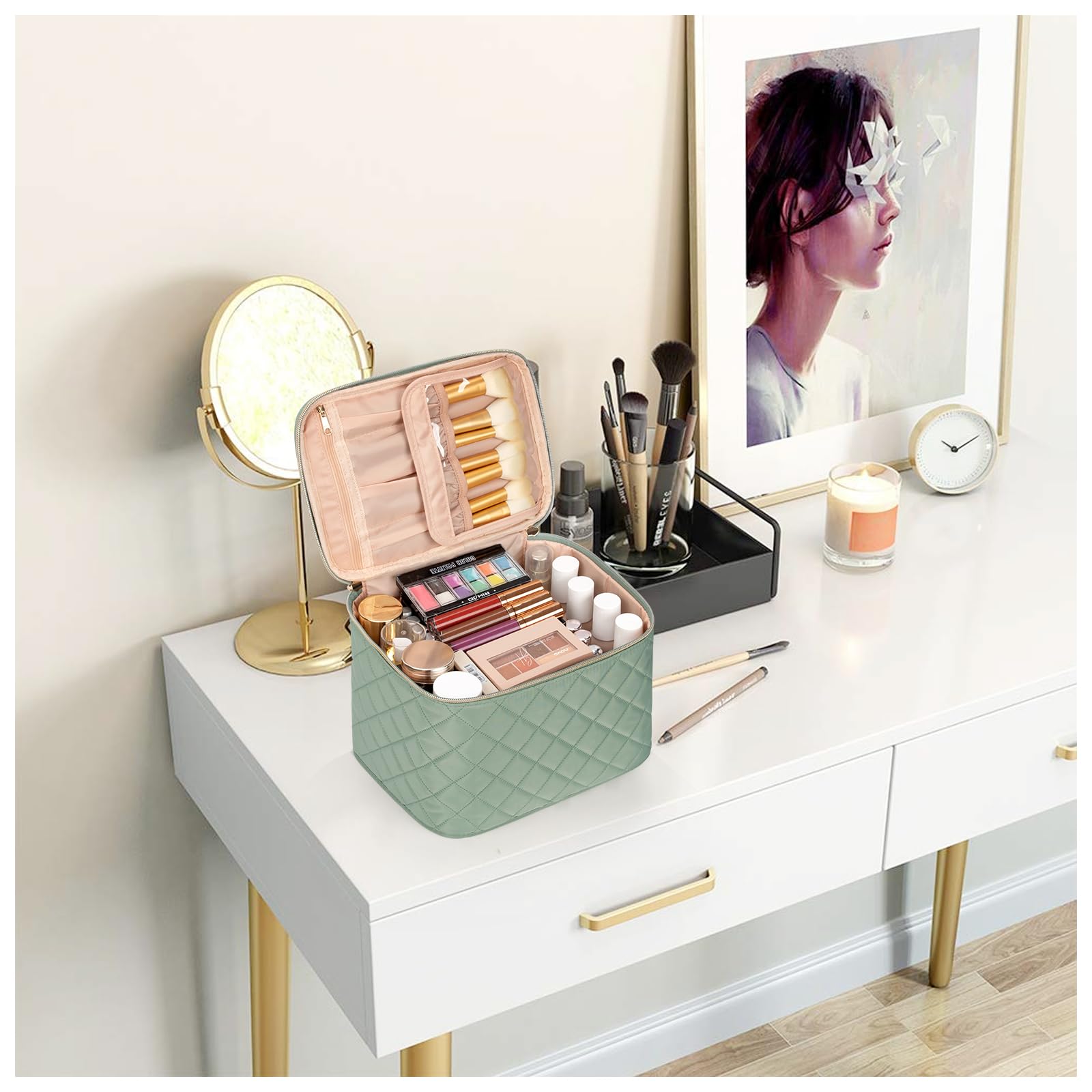 OCHEAL Makeup Bag,Large Travel Makeup Bag Organizer Cosmetic Bags for Women Washable Make Up Bag Makeup Organizer Case with Divi