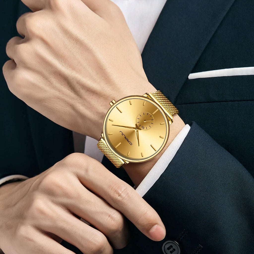 FIZILI Mens Watches Ultra-Thin Minimalist Waterproof-Fashion Wrist Watch for Men Unisex Dress with Stainless Steel Mesh Band-Ros