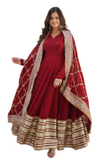 Fashion Basket Georgette Solid Anarkali Dress For Women Maroon