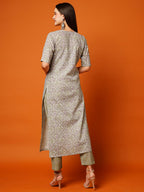 ANNI DESIGNER Womens Cotton Blend Printed Straight Kurta with Pant (BATAKLI-Pista_S_Pista_Small)