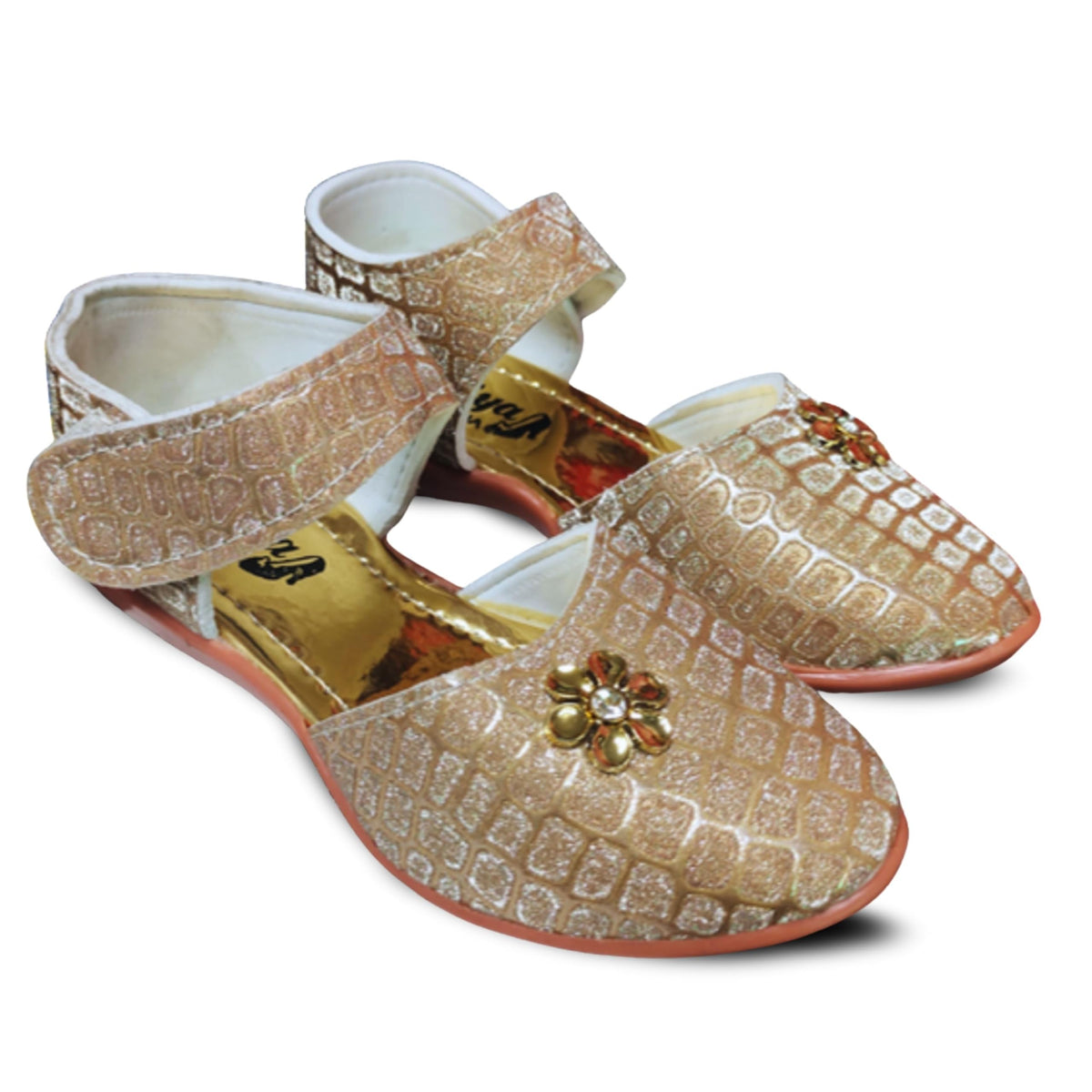 Trendstation: Girls Glitter Welco Flat Belly Sandals, Attractive Sparkle Shoe (Gold, Uk Footwear Size System, Infant, Age Range 21-24