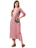 ANNI DESIGNER Womens Cotton Blend Printed Straight Kurta with Pant (Jinki-Peach_XXL_Dark Blue_XX-Large)