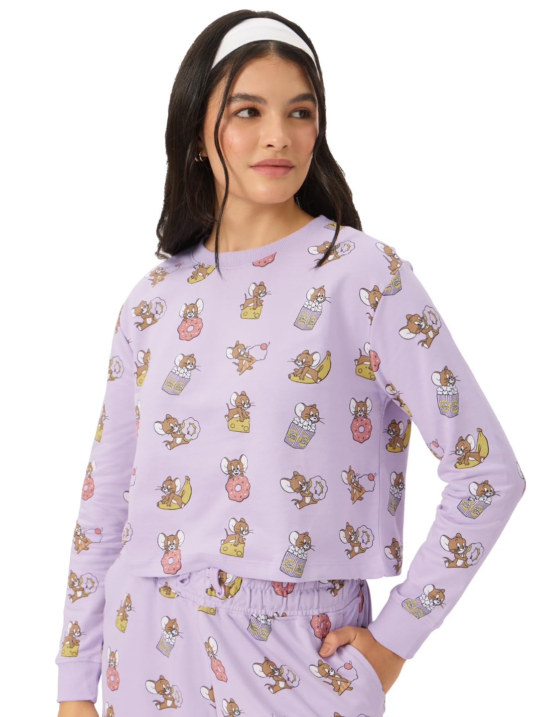 The Souled Store Official Tom and Jerry : Jerry Wants A Snack Short Sleeve Round Neck Slim Fit Cropped Tops for Women and Girls 