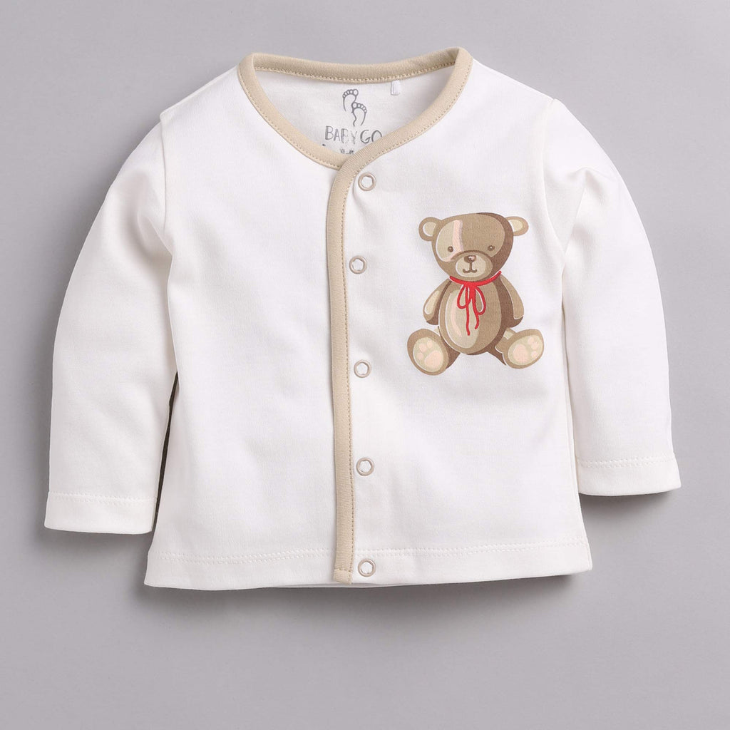 Baby Go Full Sleeve Regular Round Neck Front Open Pack Of 3 Tees For Baby Boys (9-12 Months, Beige & White)