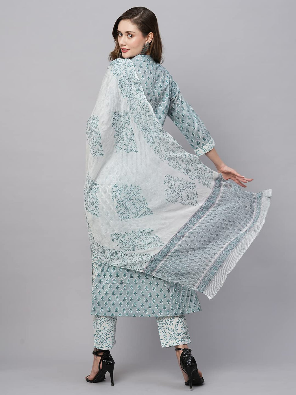 ANNI DESIGNER Ladies Cotton Blend Staright Print Trousers Dupatta Kurta