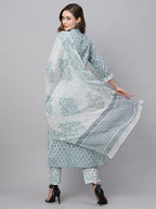 ANNI DESIGNER Ladies Cotton Blend Staright Print Trousers Dupatta Kurta
