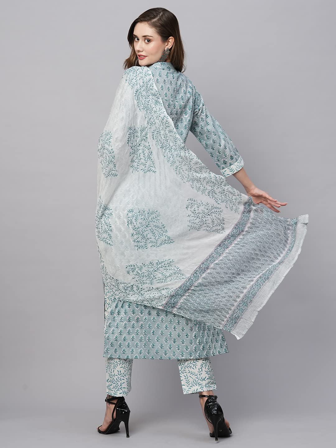 ANNI DESIGNER Ladies Cotton Blend Staright Print Trousers Dupatta Kurta