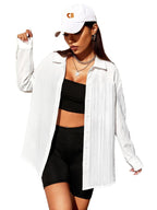 CB-COLEBROOK Womens Textured Loose Fit Button Down Shirt (WO-1035_White