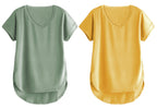 Fabricorn Combo Of Plain Sage Green And Mustard Yellow V- Neck Up And Down Cotton Tshirt For Women (Sage Green And Mustard Yello