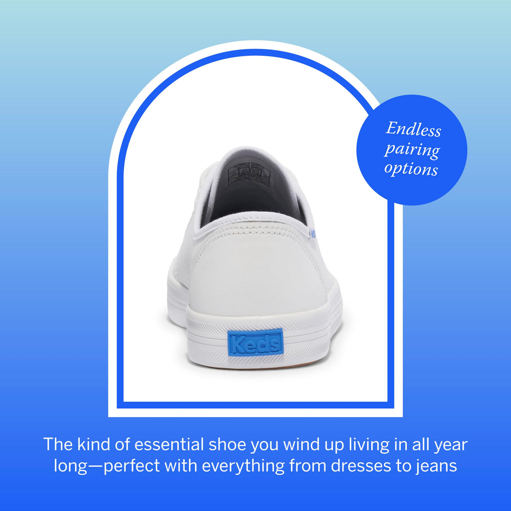 Keds Kickstart Lace Up, Sneaker Womens, White/Blue Leather, 8 Medium