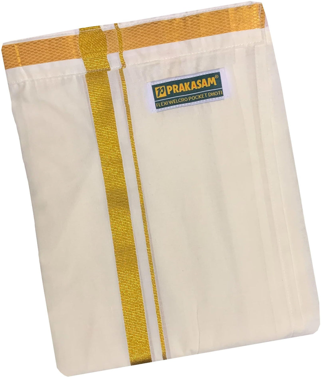 PRAKASAM COTTON mens Cotton wedding Set- Pure cotton Full sleeve Cream Shirt + A pure Cotton Flexi size Stitched Pocket Dhotie +