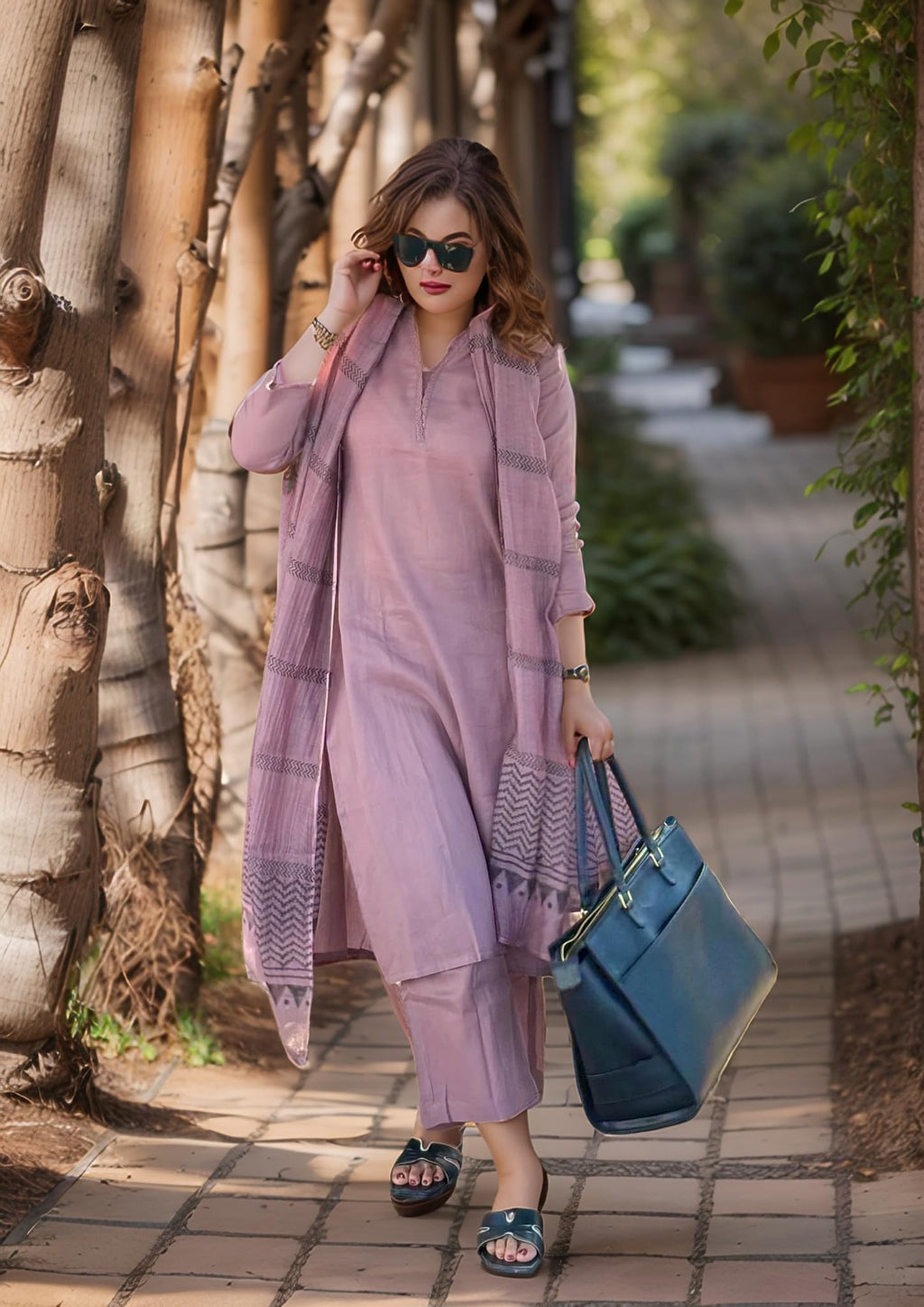 ANNI DESIGNER Womens Rayon Blend Solid Straight Kurta with Pant & Dupatta (Raja Saab Purple-VKS07_XL_Purple_X-Large)