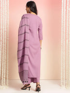 ANNI DESIGNER Womens Rayon Viscose Solid Straight Kurta with Pant & Dupatta (Raja Saab Purple-VKS09_4XL_Purple_XXXX-Large)