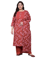 Tissu Women'S Plus Size Maroon Printed Pure Cotton Kurta & Palazzo With Dupatta (688_Maroon_7Xl)