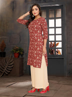 rangita Maroon Rayon Straight Printed Knee Length Kurti | Kurta for Women_S