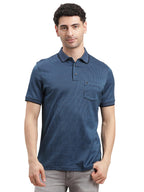 Turtle Men Slim Fit Self Design Blue Pure Cotton Polo Tshirt