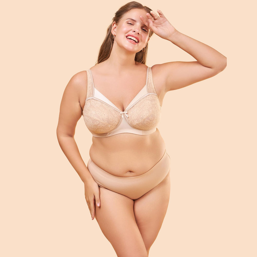 Enamor FB06 Full Support Classic Lace Lift Bra - Non-Padded, Wirefree & Full Coverage PALESKIN