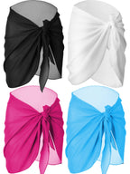 4 Pcs Sarongs Coverups for Women Swimsuit Wrap Skirt Beach Bikini Bottom Cover up Short Skirt Chiffon Cover Ups for Swimwear(Bla