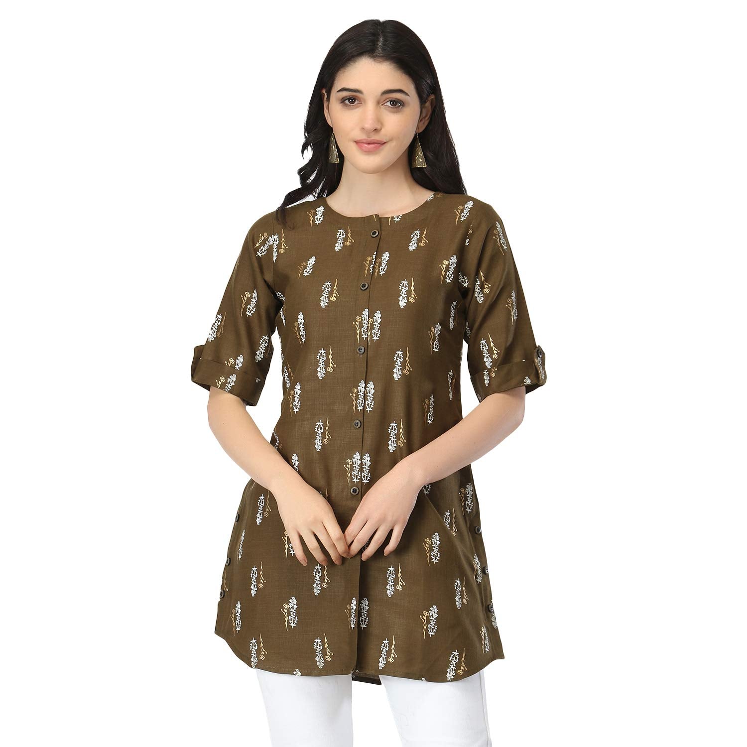 Om Sai Latest Creation Slub Rayon Fully Stitched Anarkali Foil Print Kurti For Women & Girls On Jeans Palazzo Or Skirt (Plus Siz