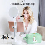 YOOLIFE Initial Makeup Bag - Personalized Monogram Cute Green Makeup Bag Cosmetic Travel Toiletry Pouch Make Up Case for Women M