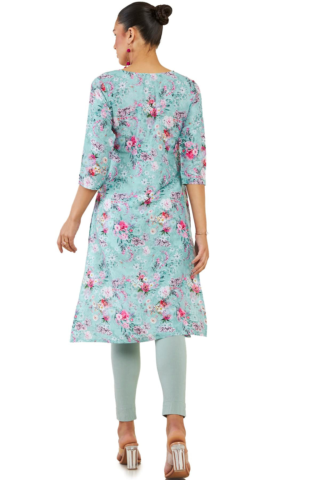 Soch Women Turquoise Blue Cotton Blend Floral Kurta