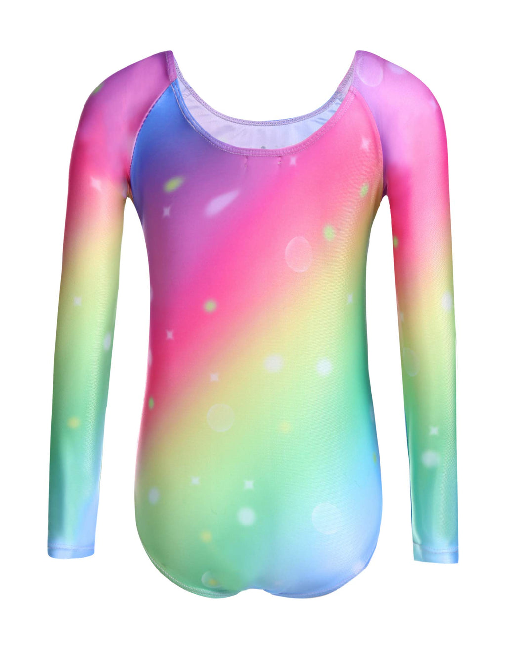 Zaclotre Kid Girls Gymnastic Leotard Long Sleeve Color Gradient Sparkly Ballet Dance One Piece Outfit 150(7-8Y) Rainbow