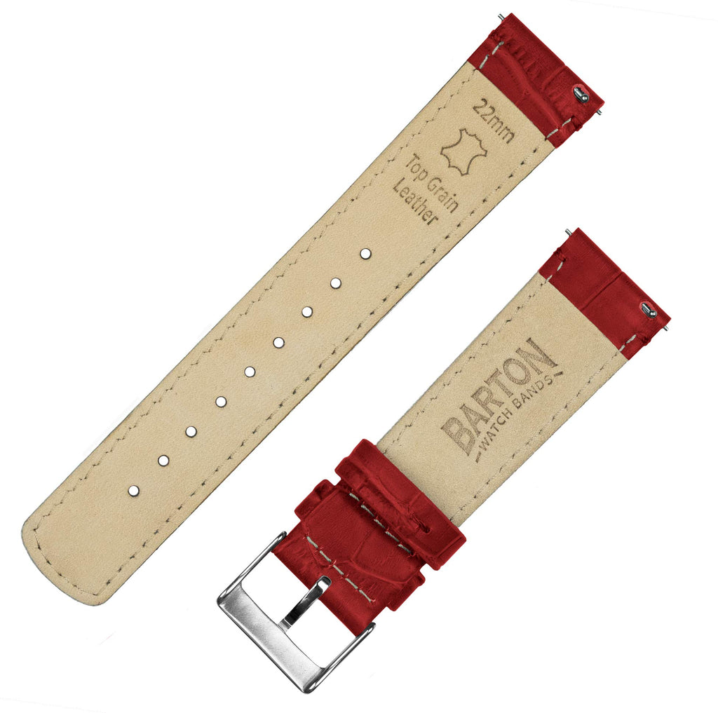 23mm Crimson Red - BARTON Alligator Grain - Quick Release Leather Watch Bands