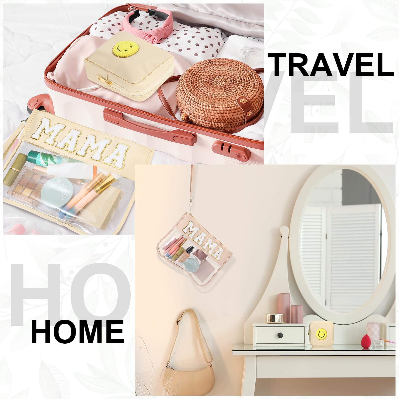 Hillban 2 Pcs Mama Gifts Mama Bag Set MAMA Chenille Letter Bags Preppy Patch Makeup Bag for Hospital Beach Travel Bags Aesthetic