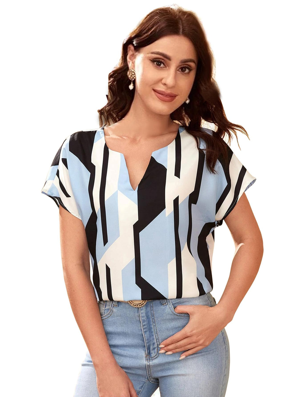 Sugathari Womens & Girls Sky Blue, Keyhole Neck, Short Sleeve Blouse Tops for Women/Tops, T-Shirts for Girls (Top 90 Sky Blue 