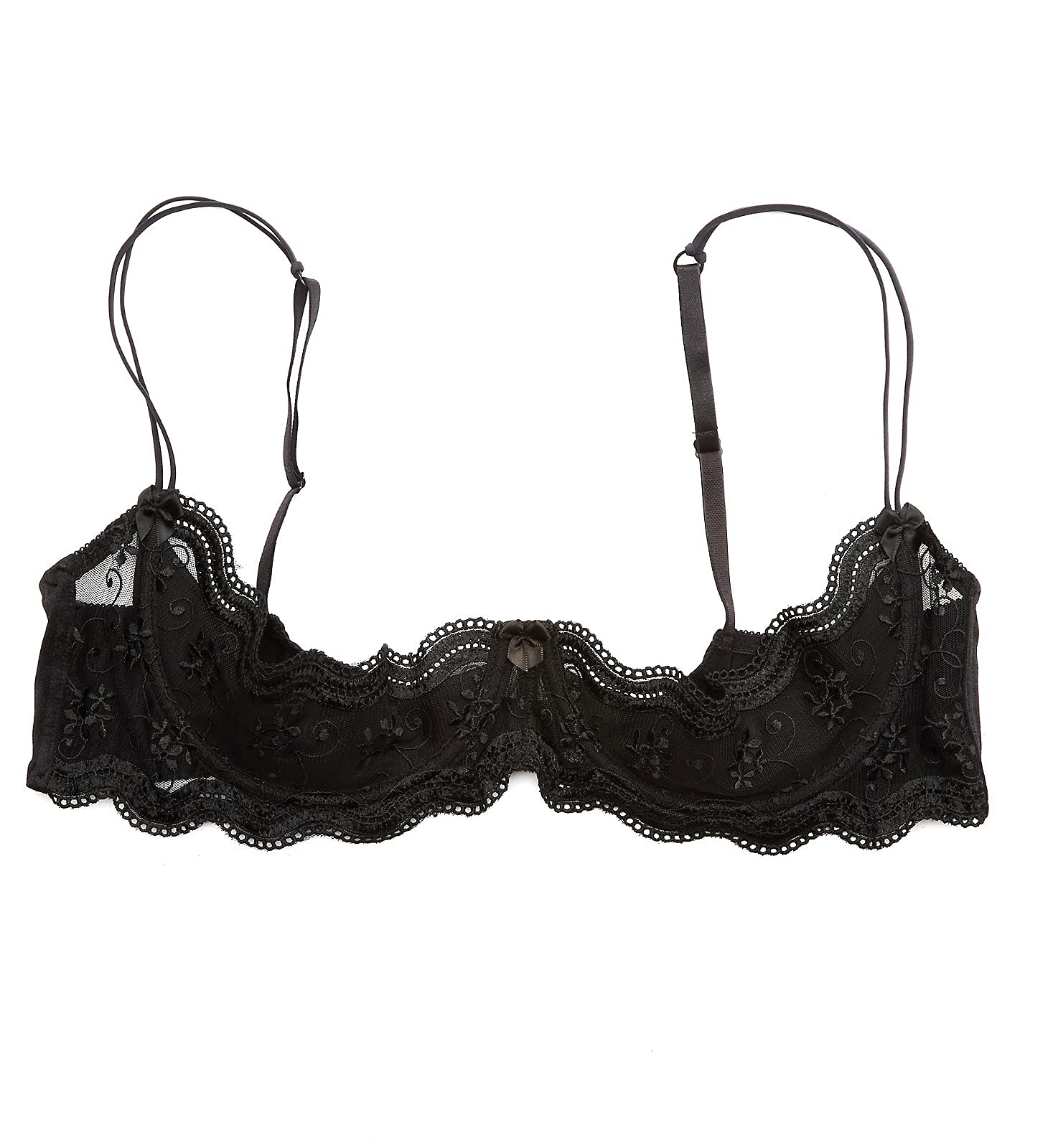 Shirley of Hollywood Plus Size Scalloped Embroidered Shelf Bra (X331) 44/Black