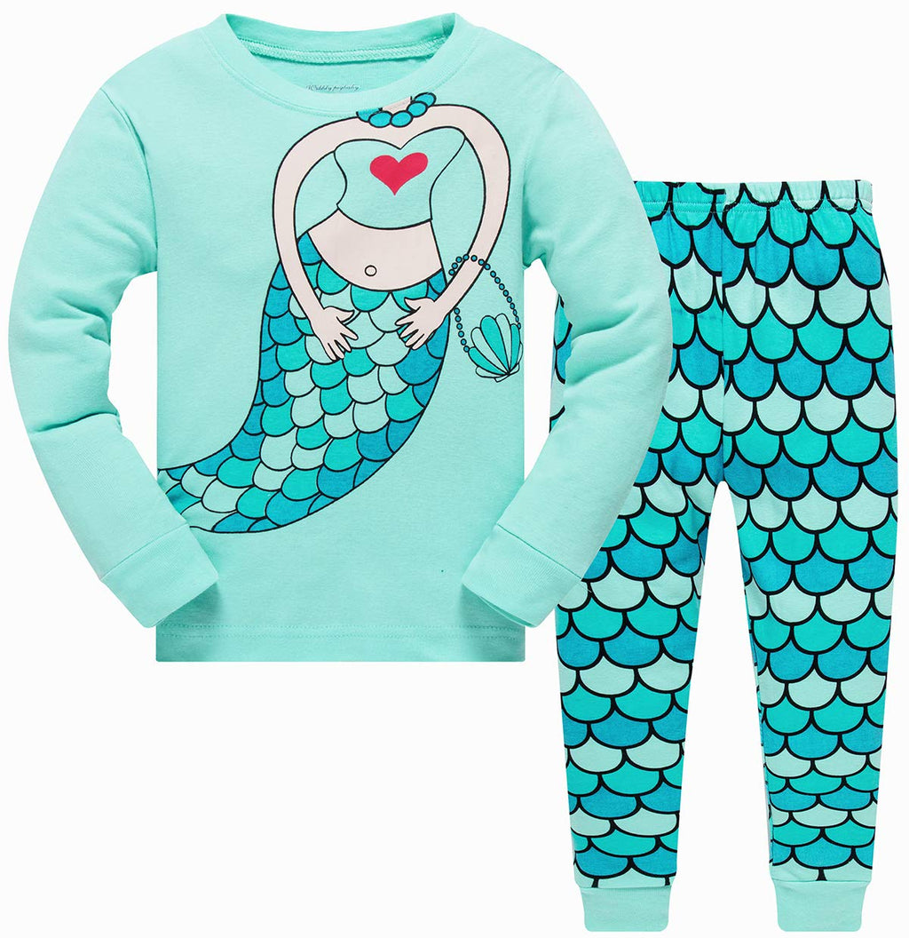 Popshion Little Girls Mermaid Pajamas Set Children Christmas PJs 100% Cotton Sleepwear Size 2 to 7 Years(Mermaid-30 10T)