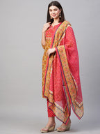 ANNI DESIGNER Womens Cotton Blend Printed Straight Kurta with Pant & Dupatta (Makshi Yellow_XL_Yellow_X-Large)