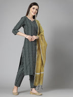 Stylum Women'S Woven Design Cotton Blend Straight Kurta Pant Dupatta Set (Kpdrabbitgreen_Dark Green)