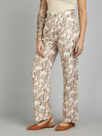 Kotty WomenS Straight Fit High-Rise Cotton Blend Printed Trousers(Multicolor,32)
