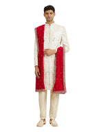 Manyavar Mens Velvet Sequinned Dupatta(Rani)