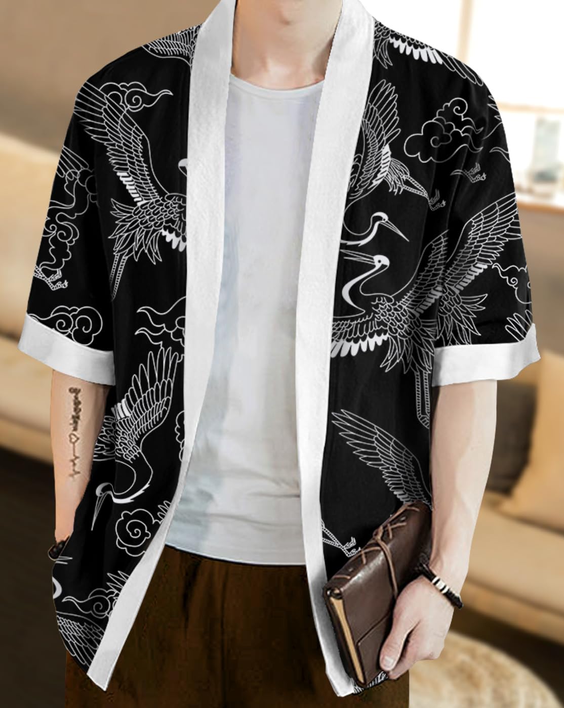 Eyebogler Men Printed Open Shrug Black White