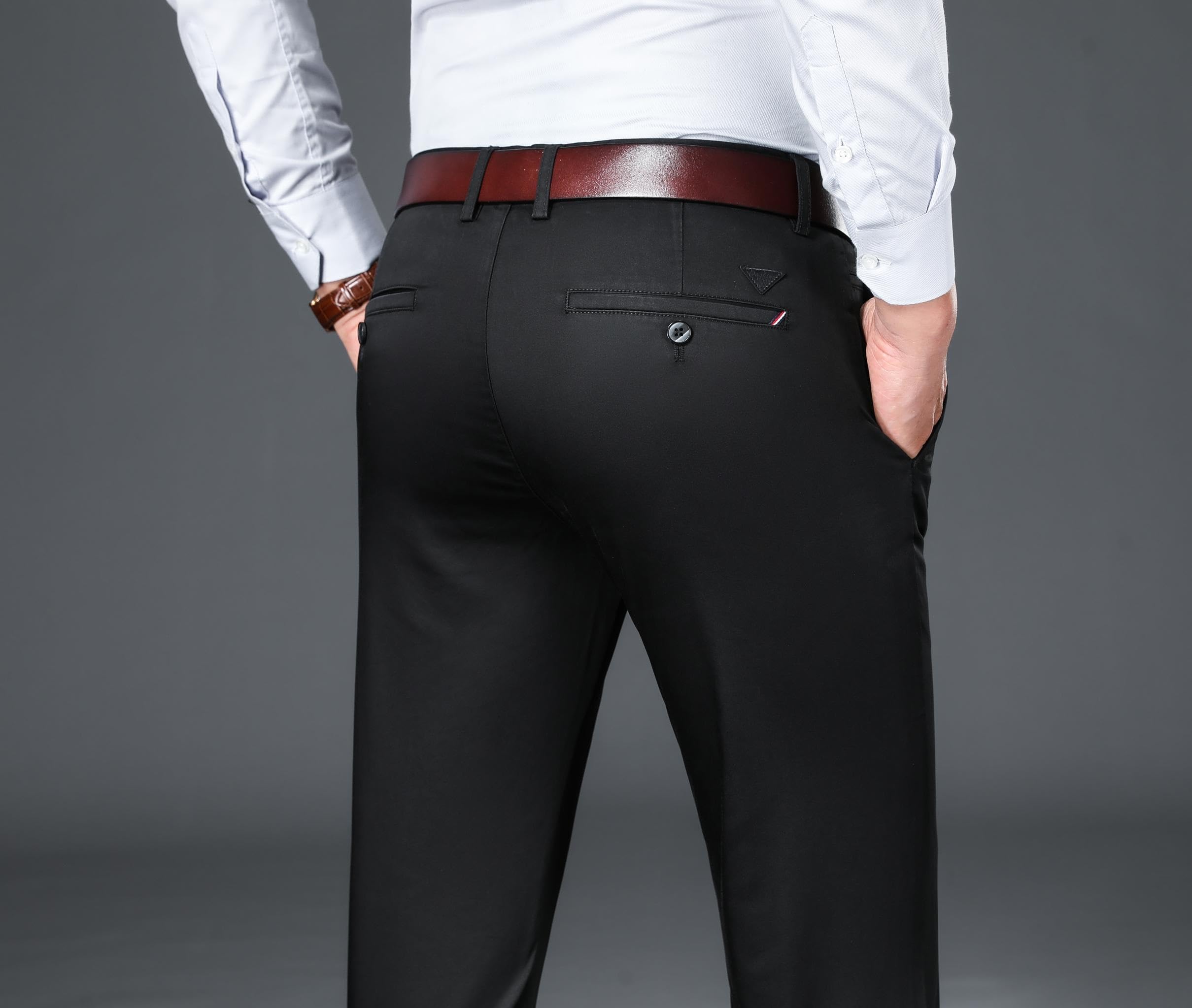 AVANOVA Mens Solid Black Trousers Light Business Style Slightly Stretch Straight Leg Pants for Outdoor Casual Daily Trouser II