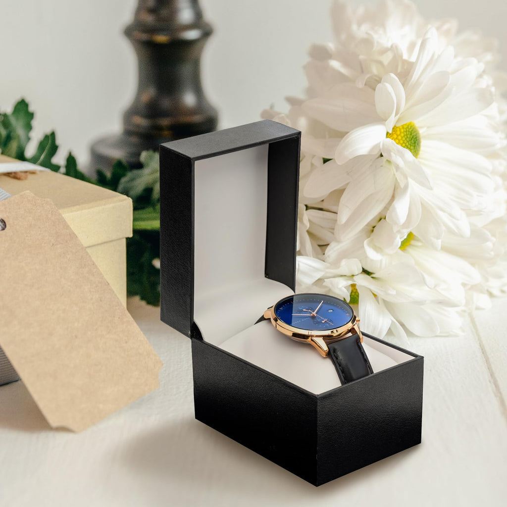 Black Watch Gift Box with Pillow - single watch case PU leatherette Wristwatch Display Case Organizer foe men and women for gift