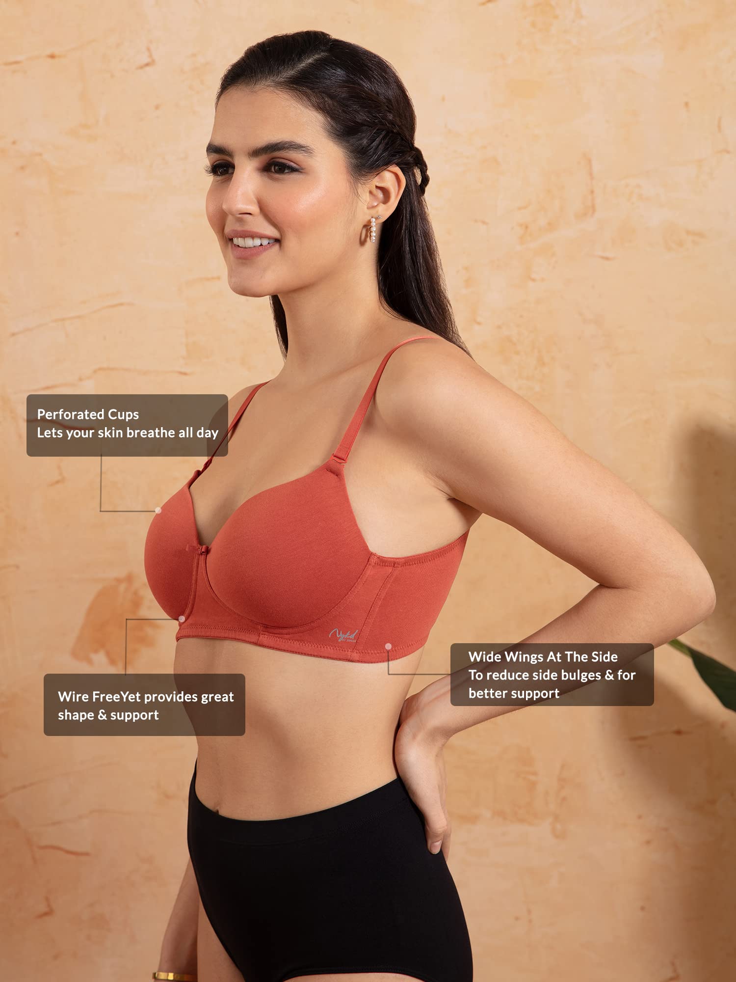 Nykd (Nyb198 Cotton Lightly Padded & Non Wired T-Shirt Bra For Women | Medium Coverage Bra With Soft Detachable Straps | Ideal F
